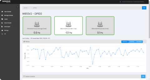 Monitoring software differential pressure data Screenshot of differential pressure data